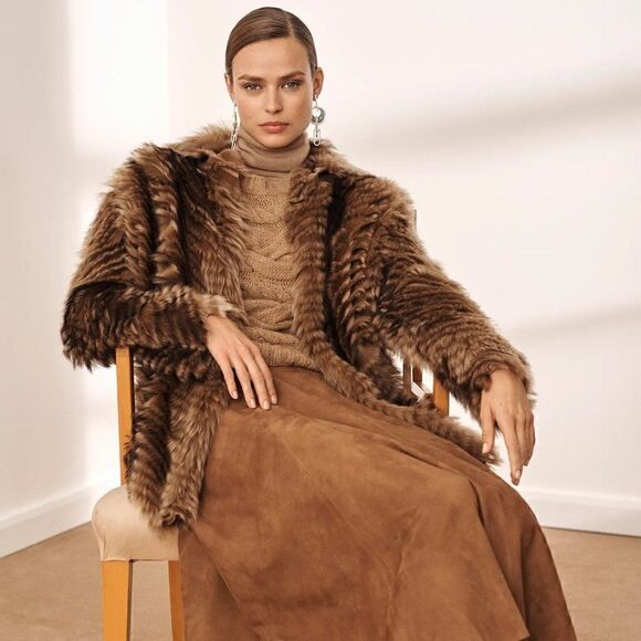 Ralph Lauren Collection * Pre-Fall '19 Toffee Lamb Shearling Chevron Knit Coat - Picture 8 of 16